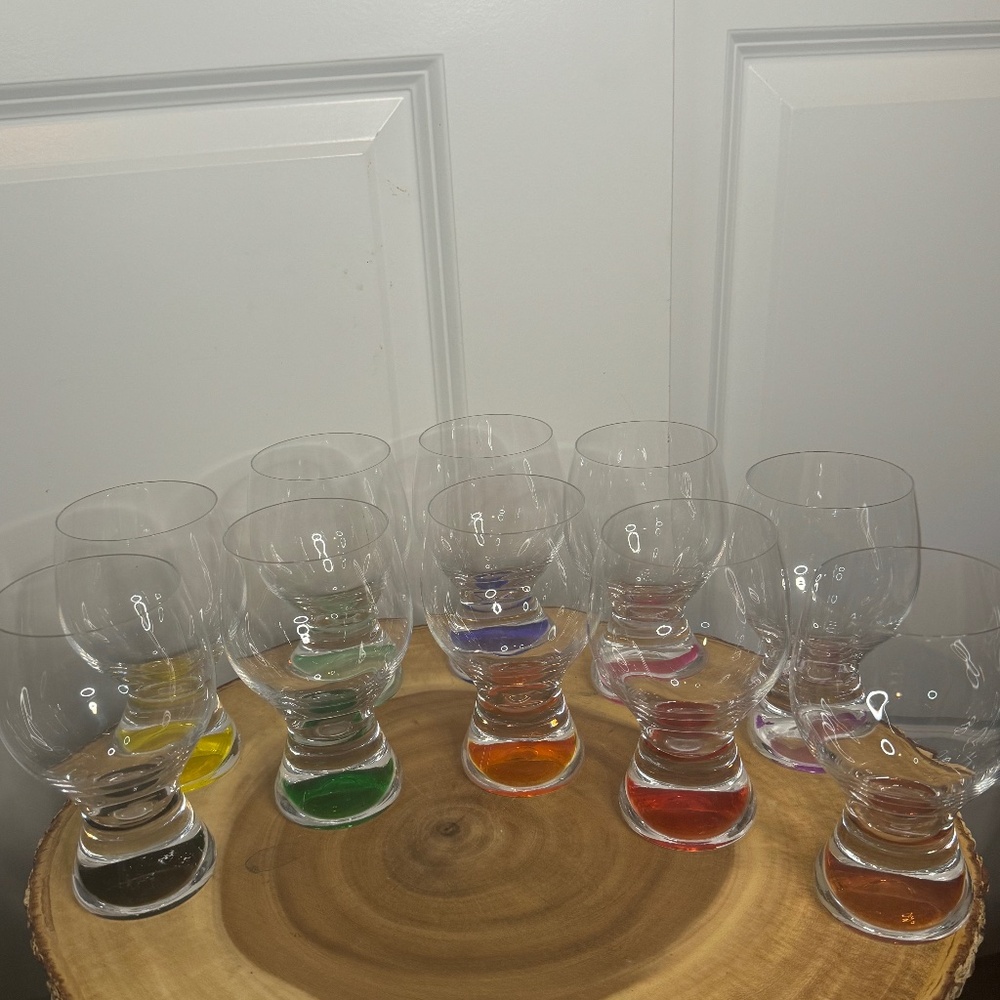 Vtg. Colored Bottom Clear Glassware (Set of 10)
